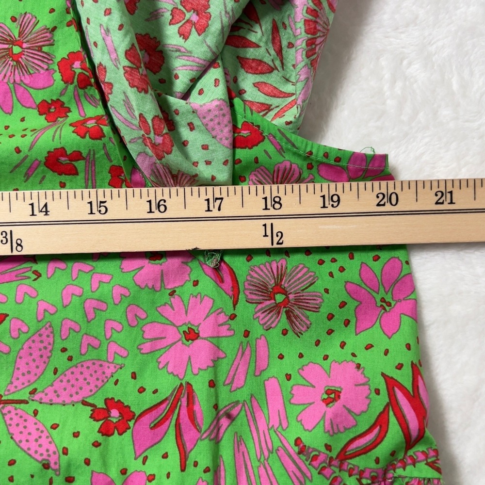 Sugarlips Tiered Midi Dress Sz M Green Pink Floral Ruffle Flutter Sleeve Belted - Picture 12 of 13